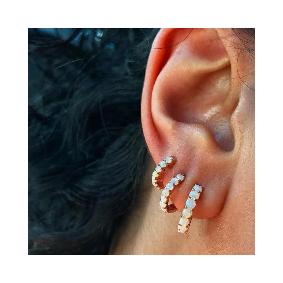 Fine 925 sterling silver vermeil minimal mini small huggie hoops paved fire opal stone tiny hoop earring