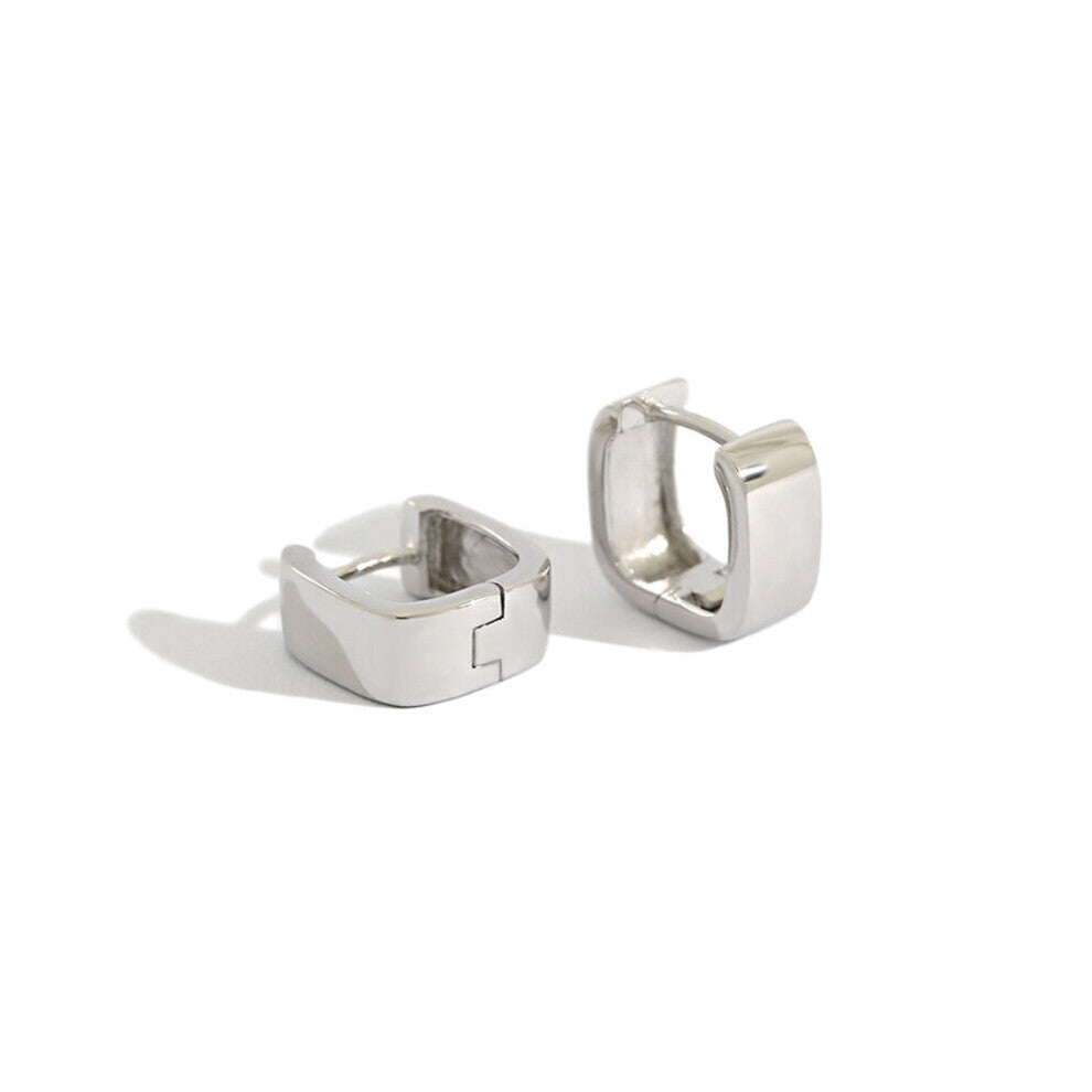 F.I.N.S Minimalist S925 Sterling Silver Wide Square Earring Hoops Geometric Small Earlobe Buckle Earrings Silver 925 Jewelry