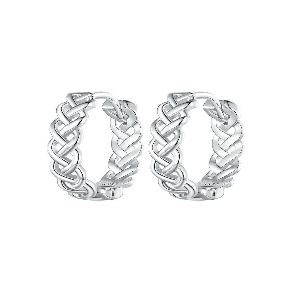 925 Sterling Silver Twine-shaped Hoop Earrings Mini Round Earrings Buckle for Women Man Fine Party Jewelry Gift