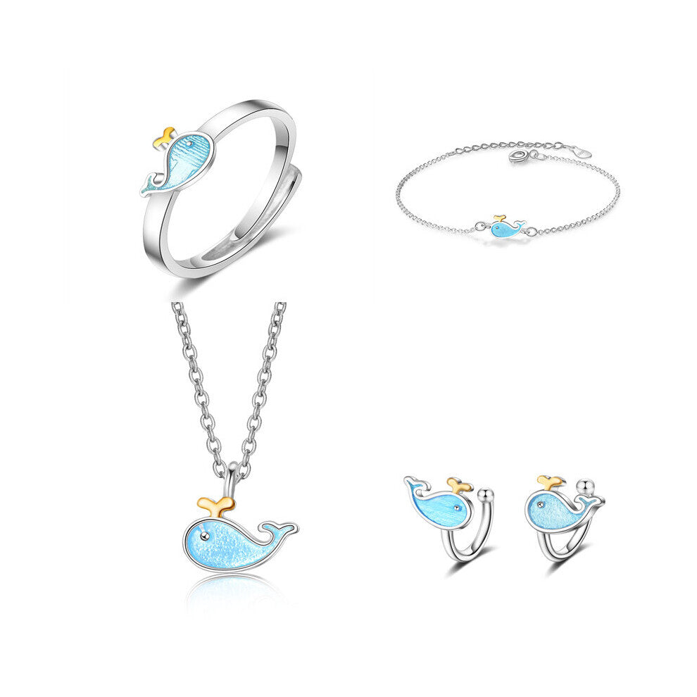 Female Jewelry Sets For Women 925 Sterling Silver Small Animal Whale Marine Necklace+Earrings+Ring+Bracelet Bijoux