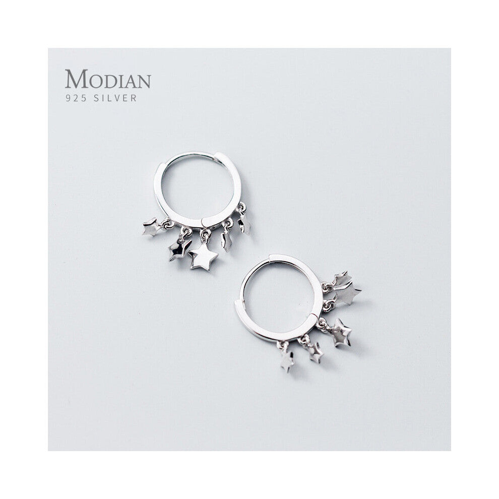 925 Sterling Silver Stars Swing Charm Round Hoop Earrings for Women Party Silver Jewelry Brincos