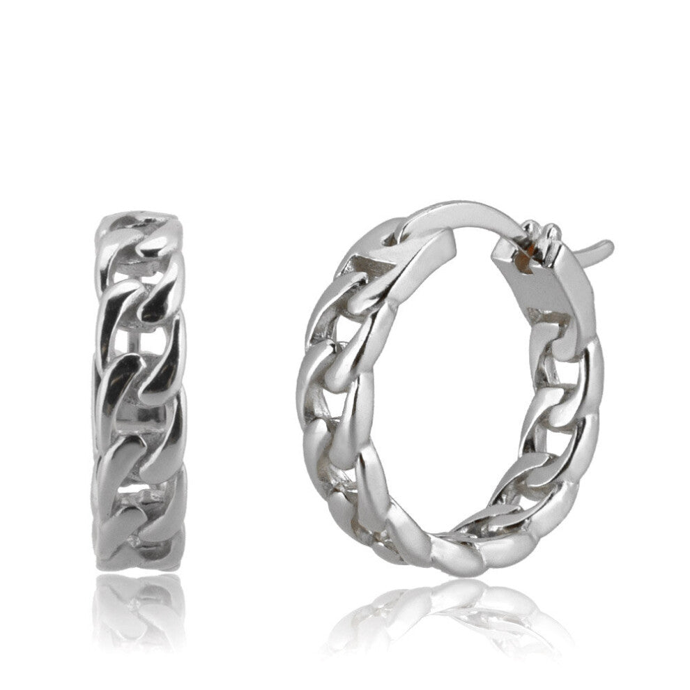 100% 925 Sterling Silver Large 14mm Locker Chain Hoops Circle Pendiente Earring Piercing Round LuxuryJewelry