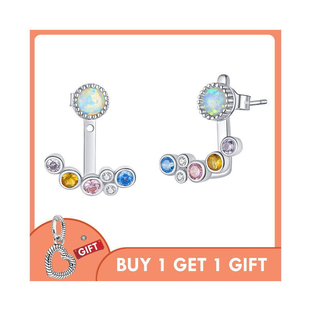 Rainbow Bubbles Stud Earrings Real 925 Sterling Silver Colorful Zircon Opal Earrings For Women Jewelry EFE392