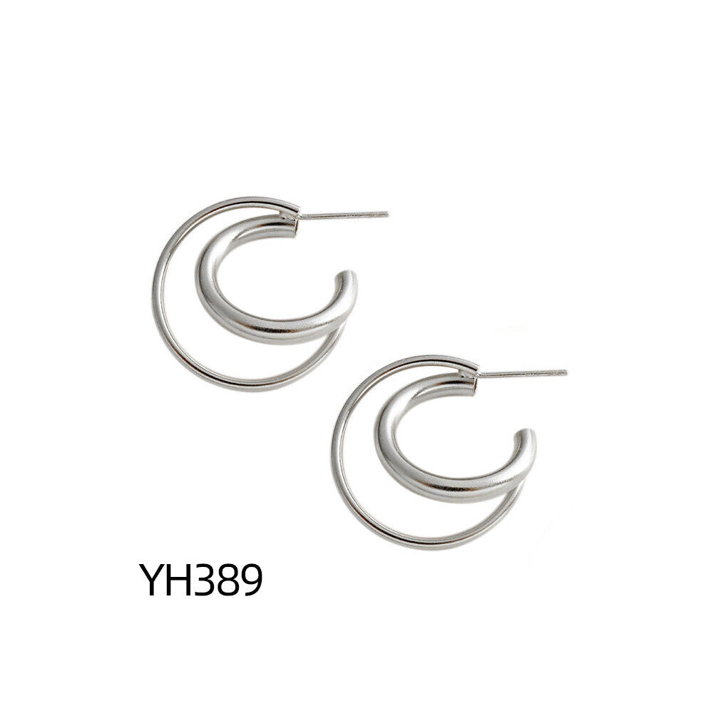 100% 925 Sterling Silver Minimalism Cross Double Ring Stud EarringsTrendy Women's Accessories