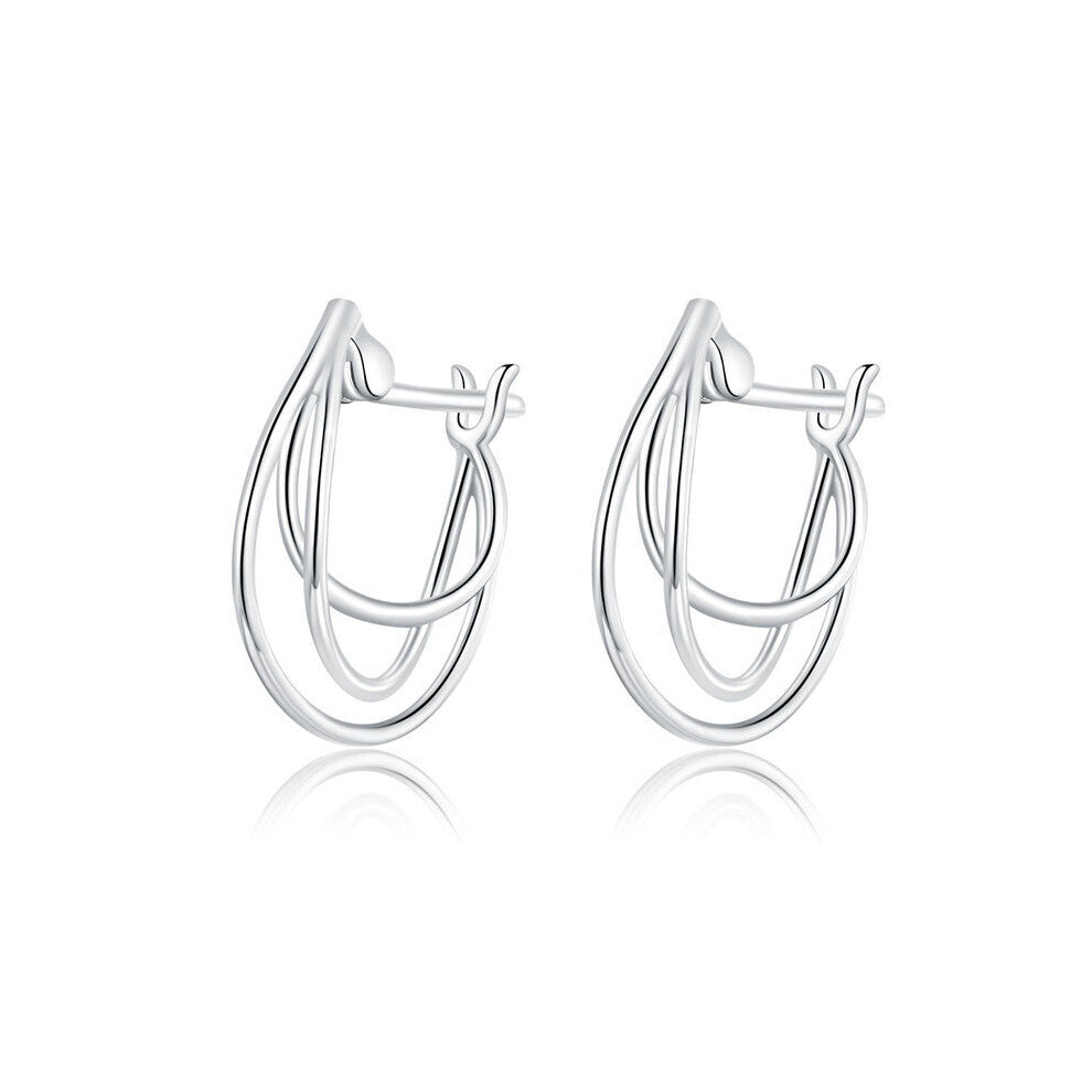 U 925 Sterling Silver Intertwined Lines French Hoop Earrings for Women Wedding Minimalist Boucle Oreille BSE443