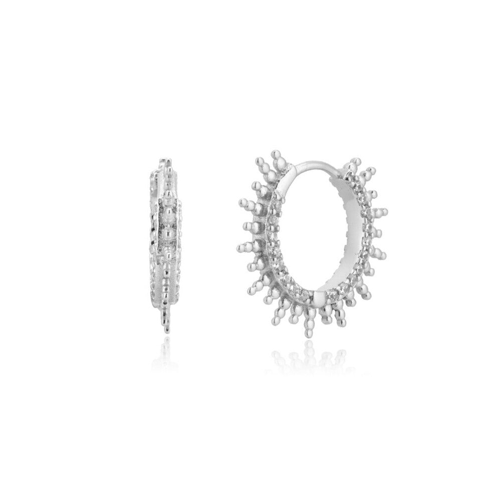 Kikichicc 925 Sterling Silver 9.5mm Spike Hoops Clear Zircon Winter Piercing Pendiente European Party Jewelry