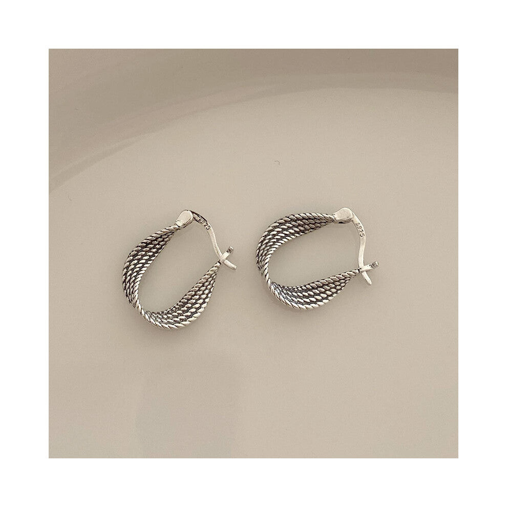 Retro Real 925 Sterling Silver Twisted Ear Hoop Earrings For Women Acessories Ladies Hoops Earrings Gift Jewelry