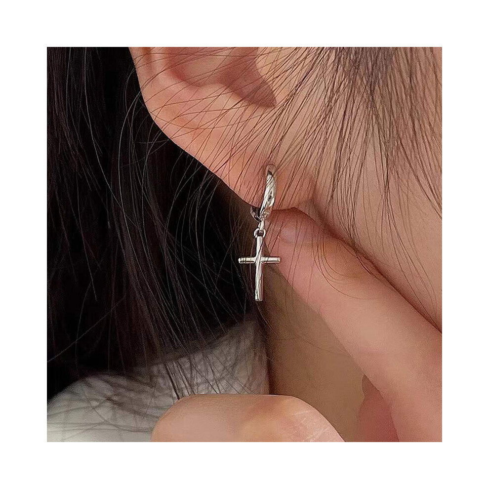 Real 925 Sterling Silver Cross Hoop Earrings For Women Small Circle Hoops Earrings Silver Fine Jewelry For Woman