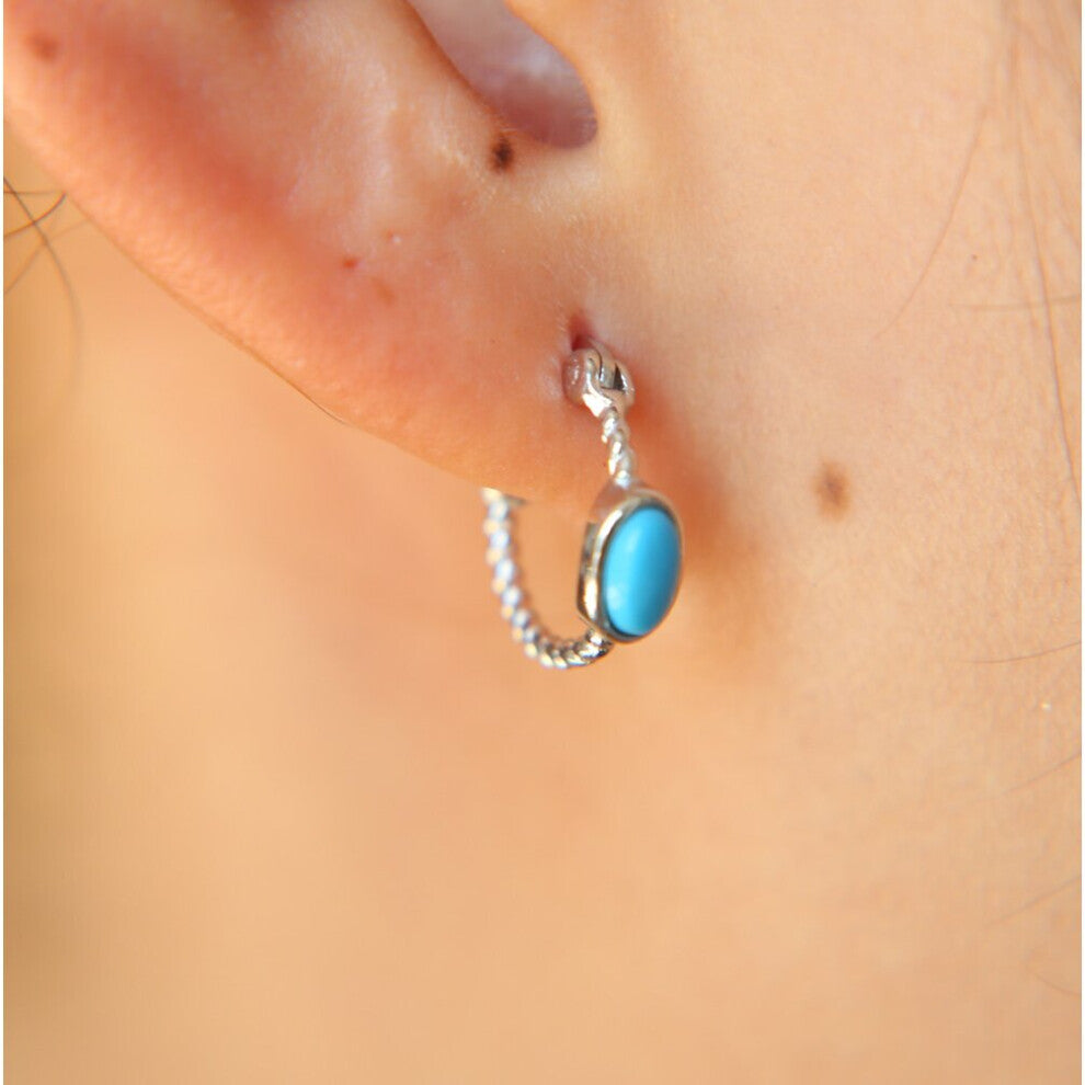 oval turquoises stone Mini huggie hoops 925 sterling silver women mulit pierced earring