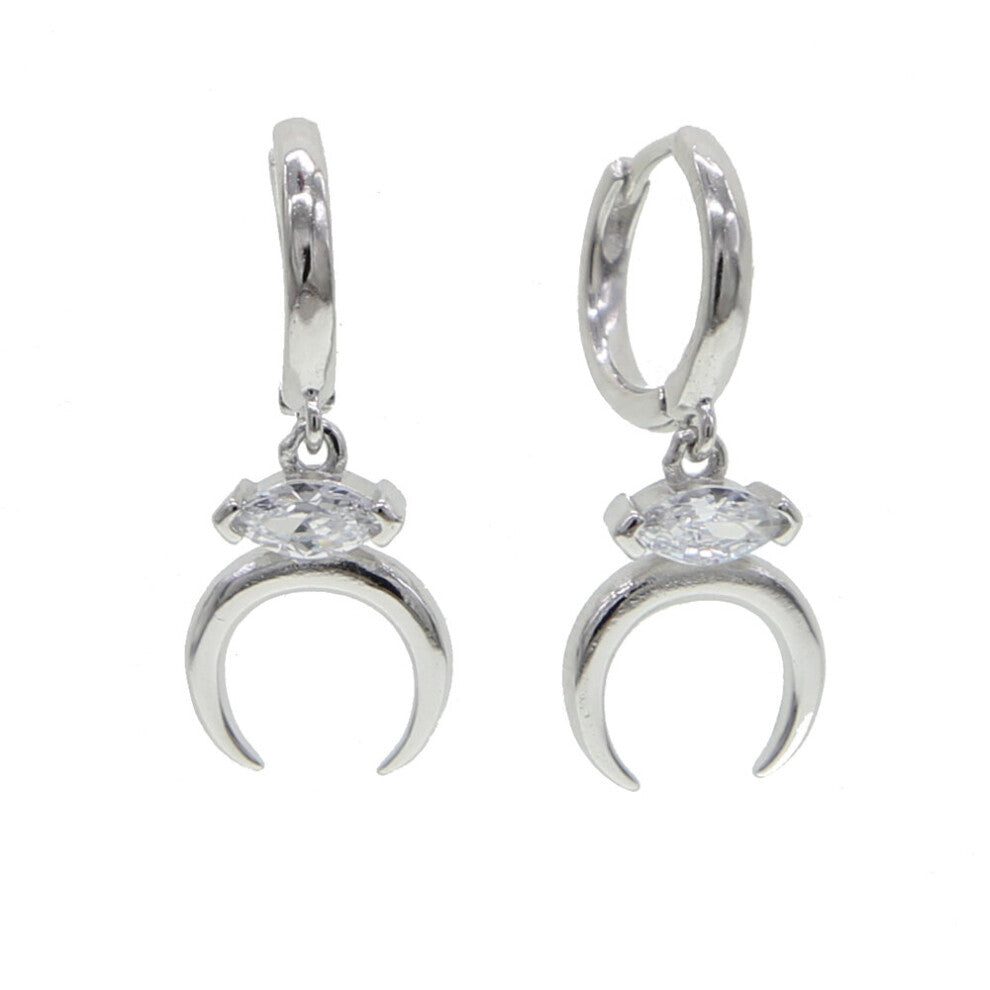 925 sterling silver with Cubic Zirconia Moon Huggie Earrings for Women CZ moon Charm Small Hoops Dainty real silver Earring