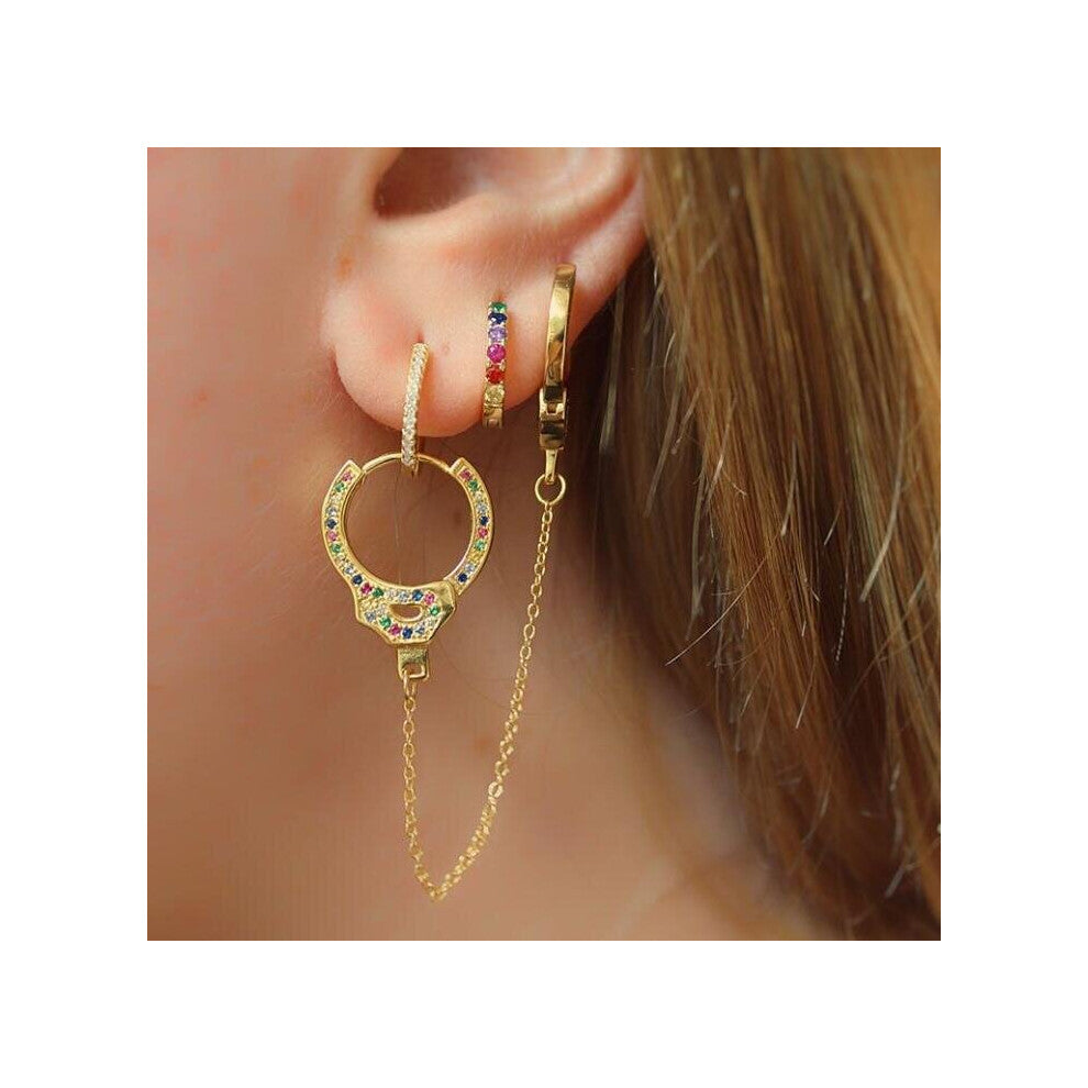 Summer Colorful Jewelry 925 Sterling Silver Handcuff Long Chain Earring For Women Charm Rainbow