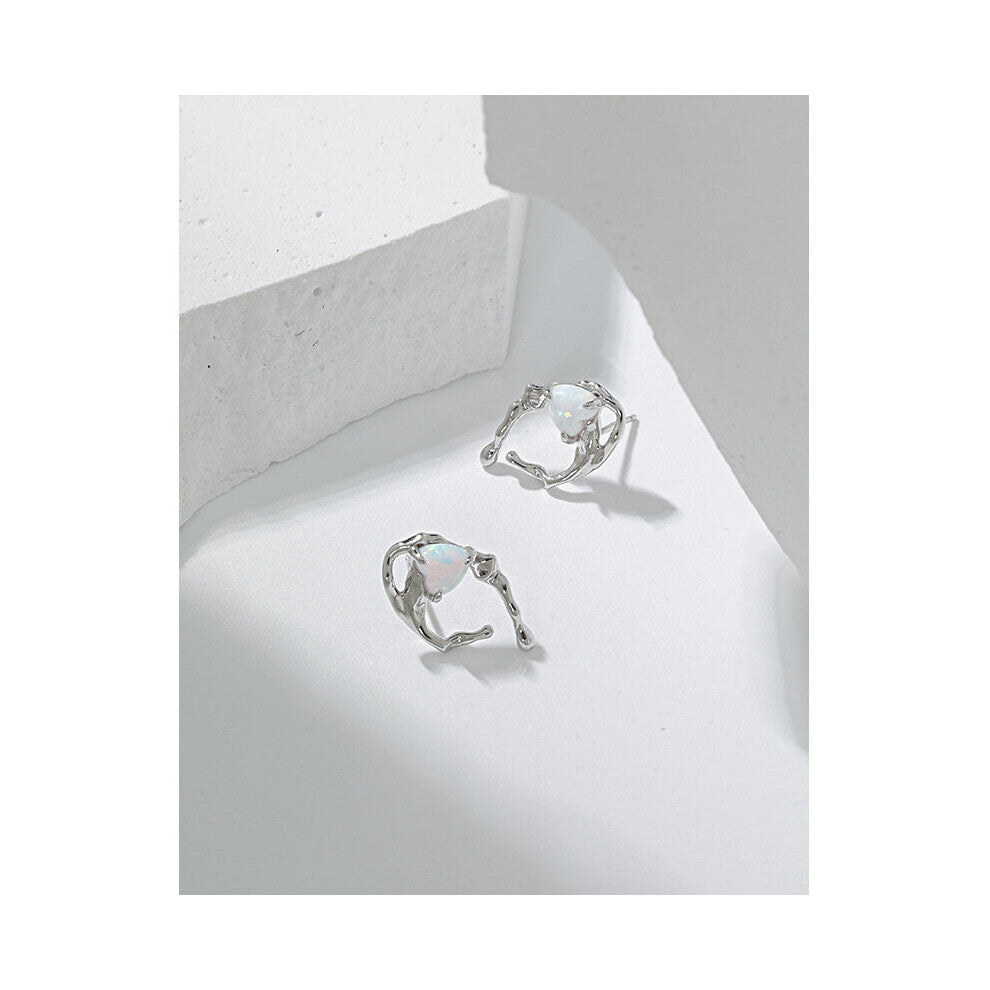 CHOZON S925 Sterling Silver Heart Irregular Surface Synthesis Opal Stud EarringsFor Women Wedding Party Jewelry