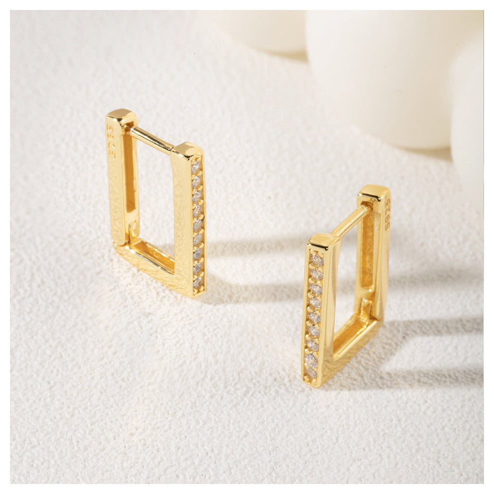 925 Sterling Silver Rectangle Hoops Earrings 18K Plated Geometric Square Clear Cubic Zirconia Earrings for Women Jewelry