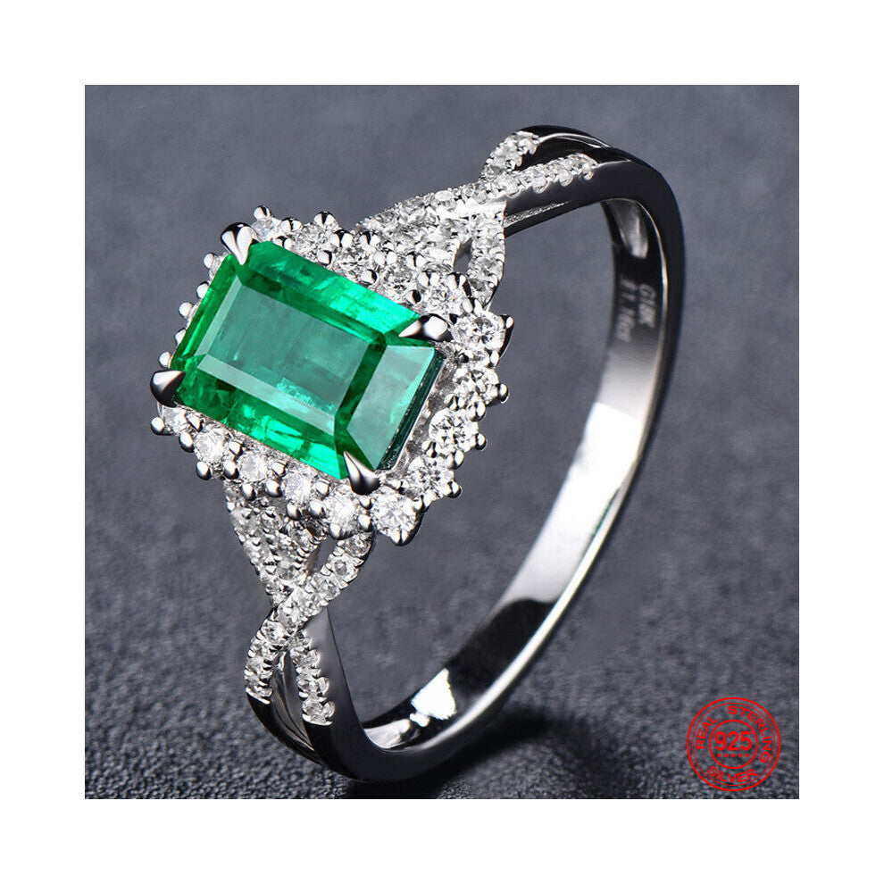 925 Sterling Silver Charm Emerald Ring For Women Party Jewelry Engagement Gift
