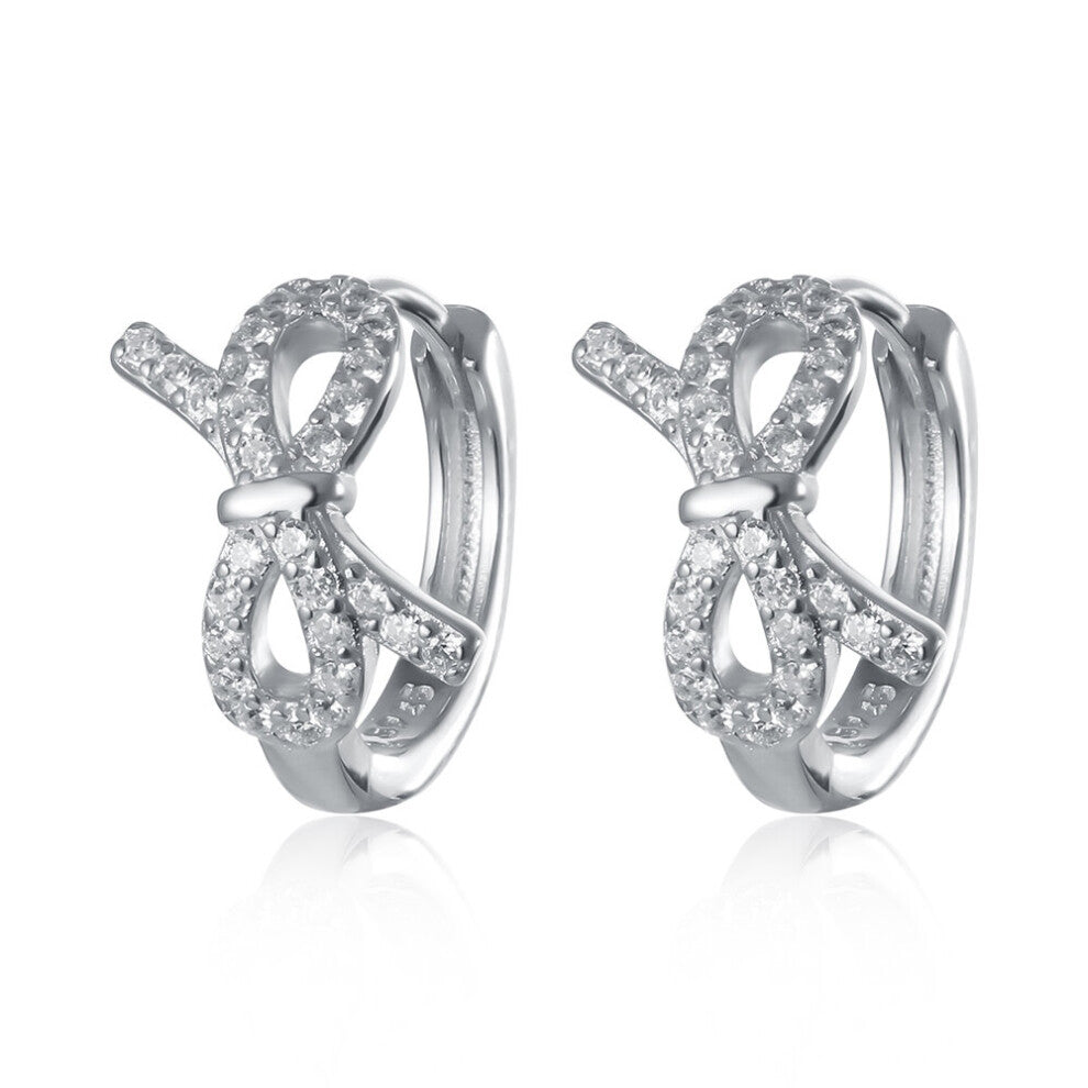 925 Sterling Silver Bow Cubic Zirconia Hoop Earrings Small Hoops Jewelry High Earrings for Women Jewelry