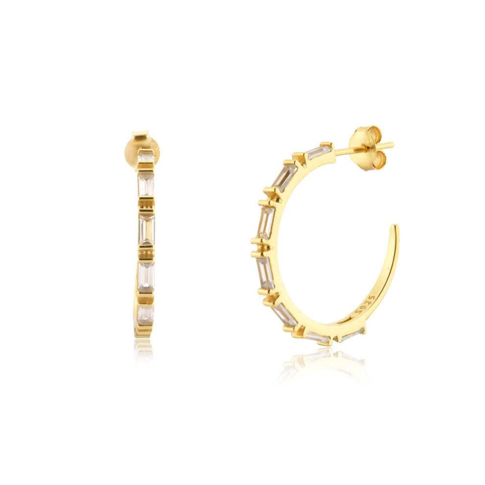 925 Sterling Silver Zircon Hoops Earring Piercing Clips Round Criollas LUCILLE Women Pendientes