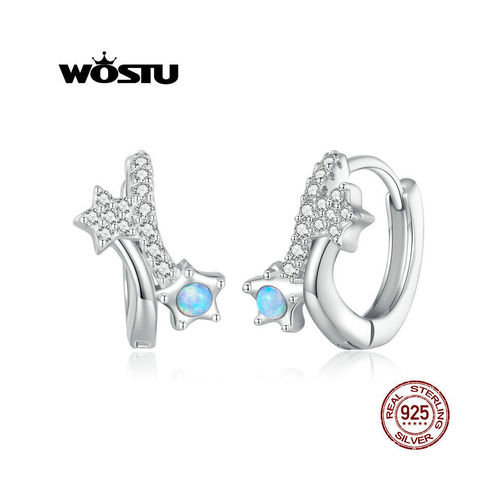 925 Sterling Silve Star Earrings with Opal&Zircon Ear Hoops for Women Fine Jewelry Wedding Party Gift
