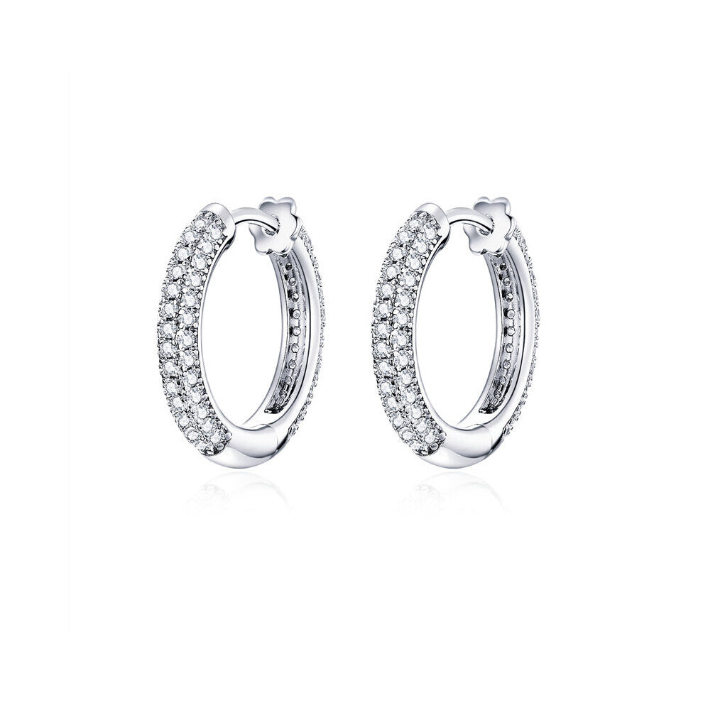Real 925 Sterling Silver Ear Clip Stud Earrings Zircon Hoops Earrings For Women Silver Jewelry Gift FNE300
