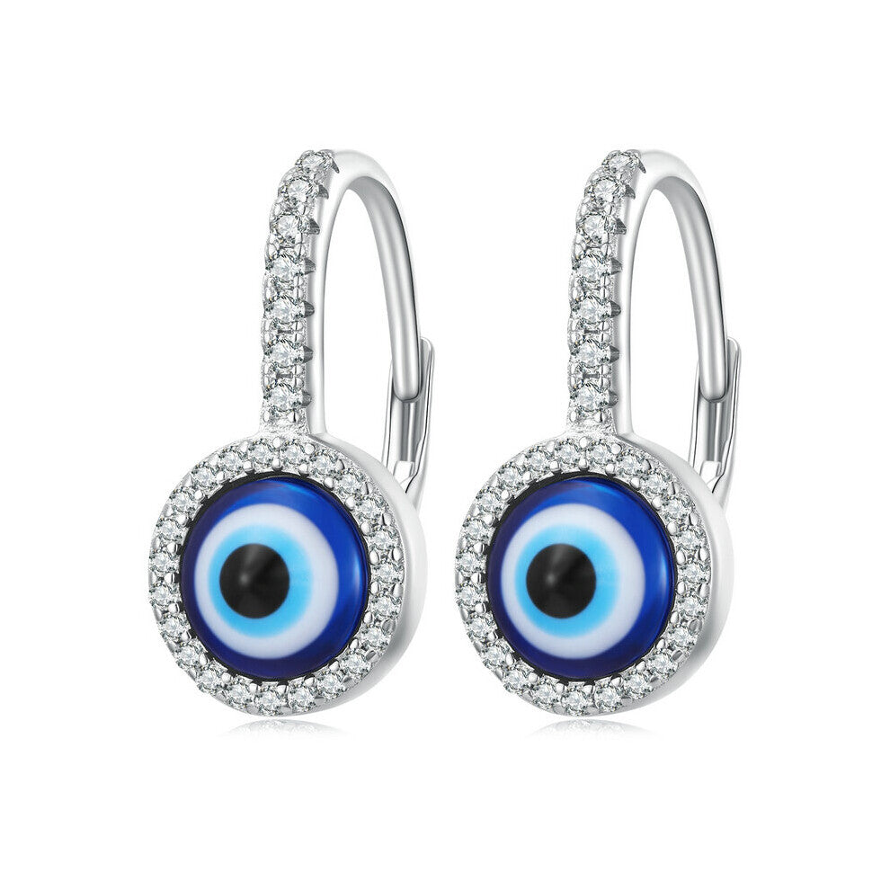 925 Sterling Silver Lucky Evil Eye Drop Dangle Earrings Women Zircon Hoops Pendientes Special Birthday Jewelry Gift