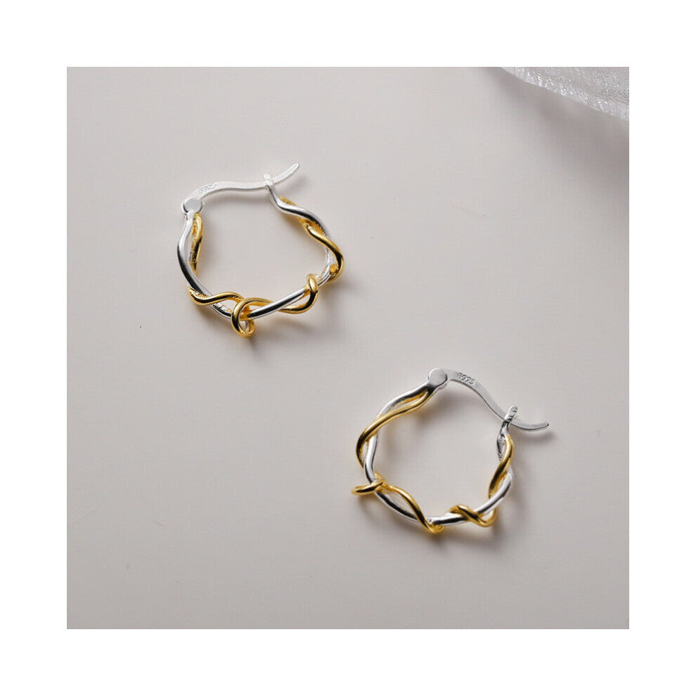 Real 925 Sterling Silver Twine Vine Hoop Earrings for Women Two Irregular Round Earring Minimalist Jewelry