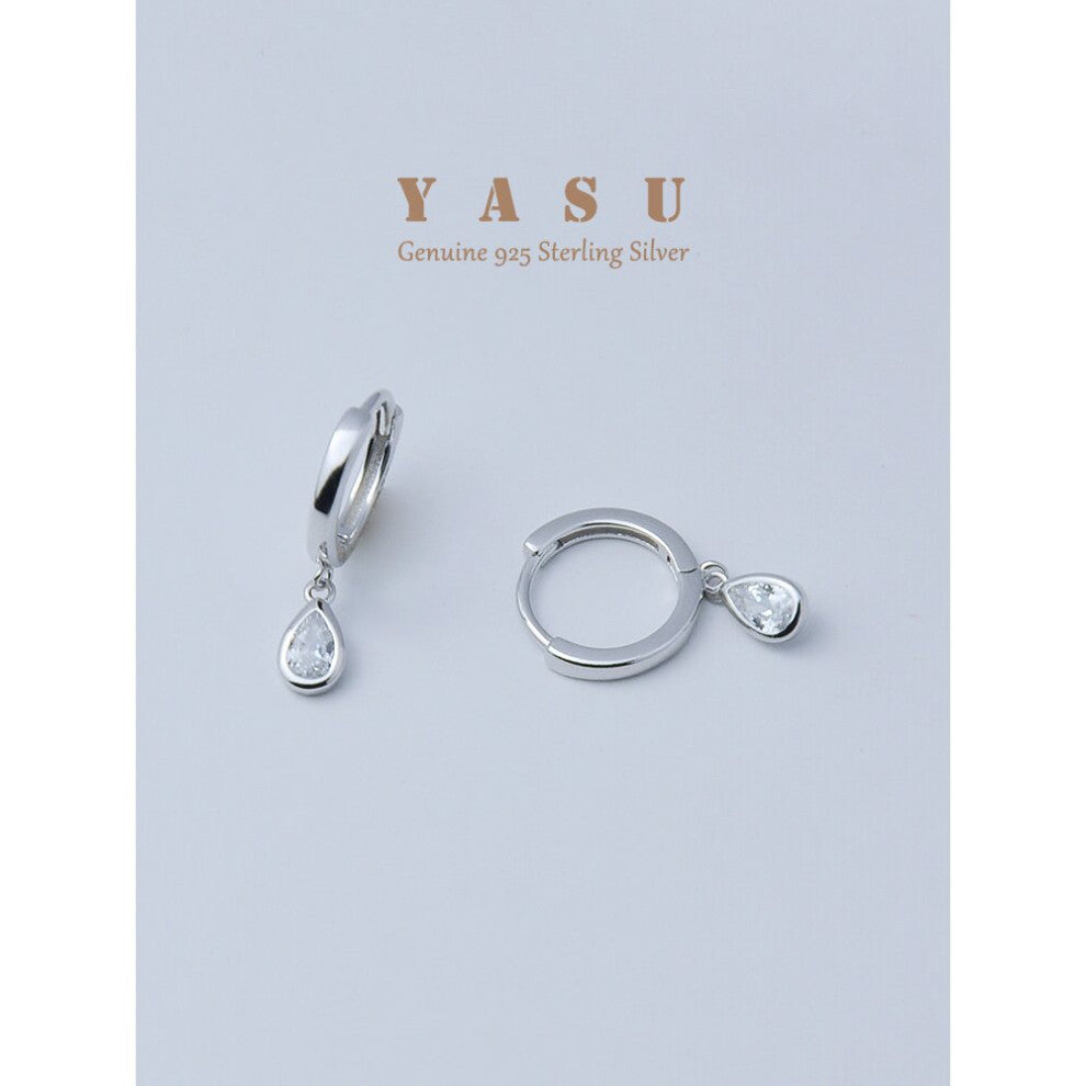 Yasu 925 Sterling Silver Small Diamond Drop Water Earrings Sparkling Hoops For Women Delicate Wedding Fine Jewelry Accessories