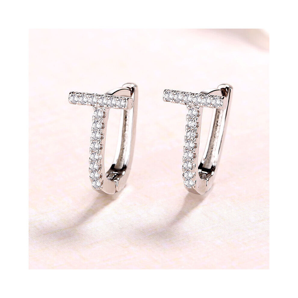 DIE2 Real 925 Sterling Silver U Shape Hoop Earrings Micro-paved Small Hoops Jewelry for Women Girls