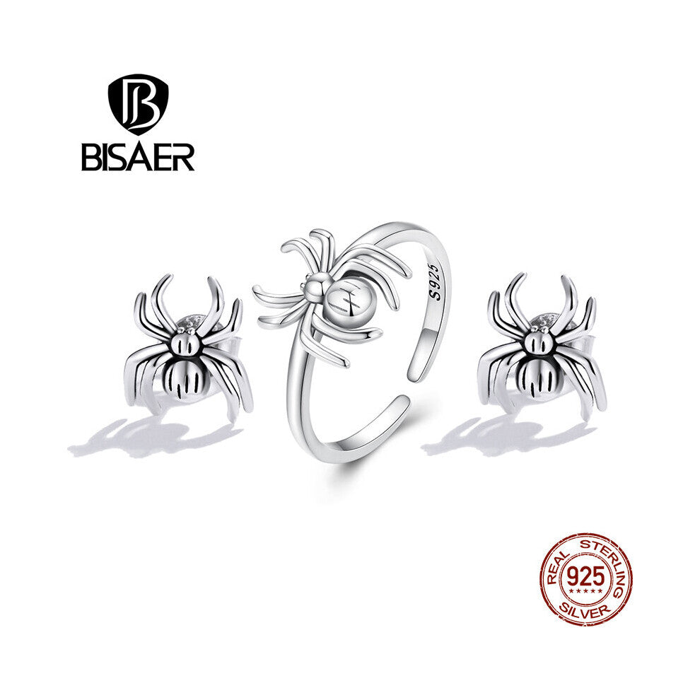 100% 925 Sterling Silver Spider Jewelry Sets Animal Ring Eearrings For Women Party Gift Fine Jewelry