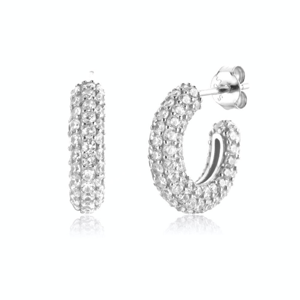 925 Sterling Silver Zircon CZ Big Hoops Clips Pendientes Round Circle Winter Women Wedding Jewelry