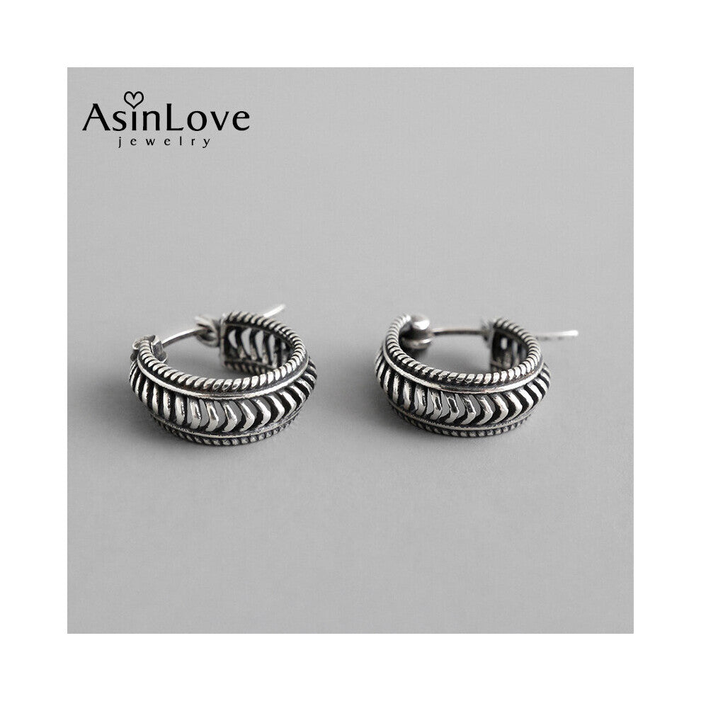 Vintage Real 925 Sterling Silver Braided Twist Circle Ladies Earrings Small Loop Hoops Earrings for Female Fine Jewelry