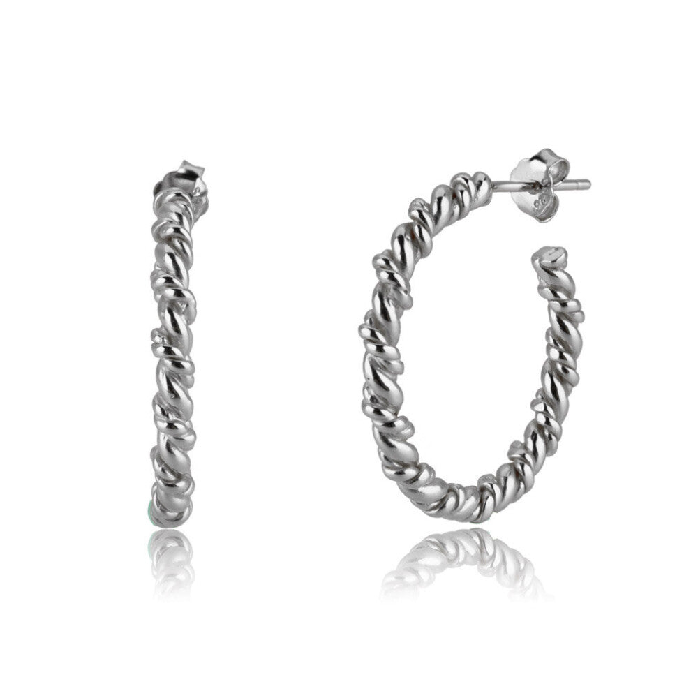 925 Sterling Silver Twist Big Circle 25mm Hoops Round Earring Piercing Rock Punk Women Jewelry