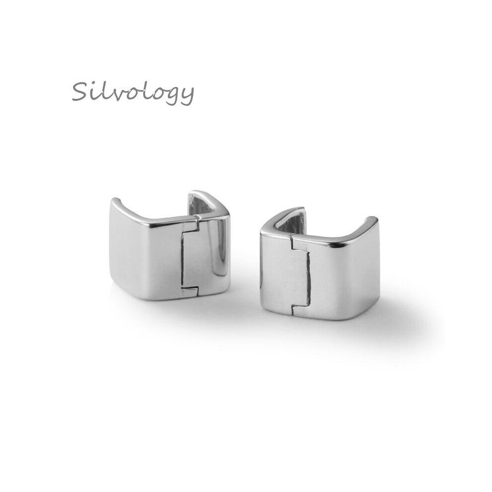 925 Sterling Silver Wide Square Glossy Stud Earrings Female Earrings 925 Silver Fine Jewelry