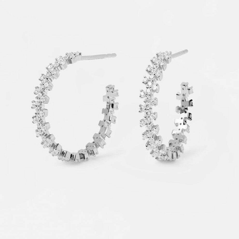 925 Sterling Silver 20mm Big Zircon CZ Hoops Piercing Pendiente Large Circle Women Wedding Fine Jewelry Round