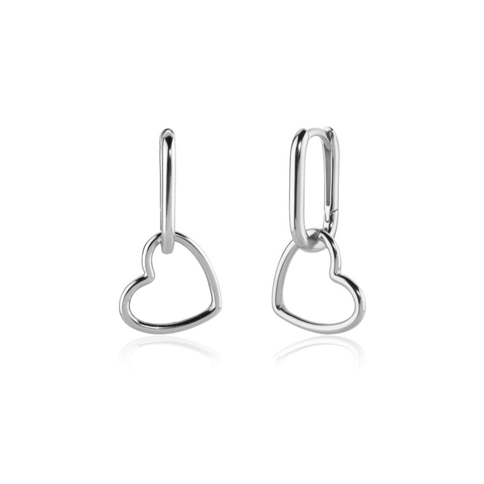 925 Sterling Silver Plain Square Heart Hoops Heart Drop Earring Women Jewelry Fine Women Party Rock Punk Pendient