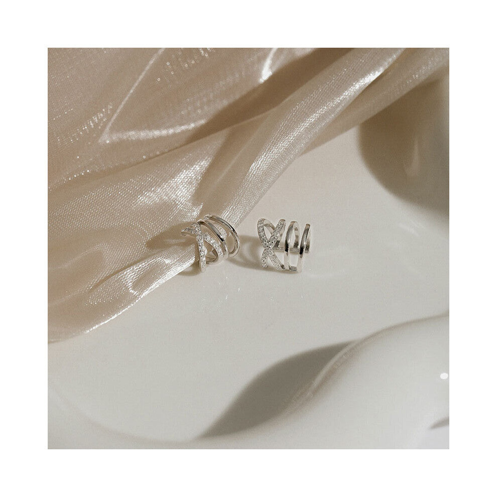 Real 925 Sterling Silver Non-pierced Multilayered Ear Cuff Wraps Crossed Cartilage Earrings with Zircon Hypoallergenic Jewelry