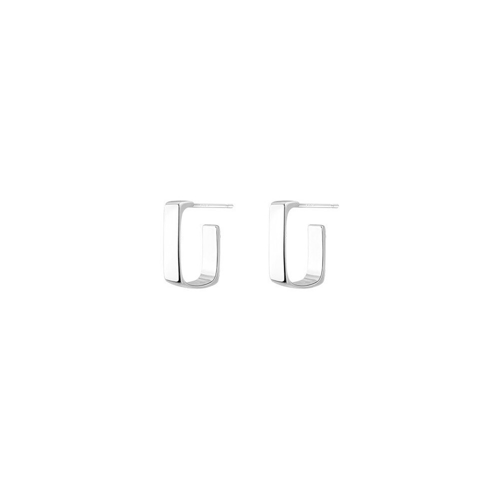 925 Sterling Silver Bohemian Geometric Rock 18k Ear Buckle for Women Glossy Square Stud Earrings Jewelry