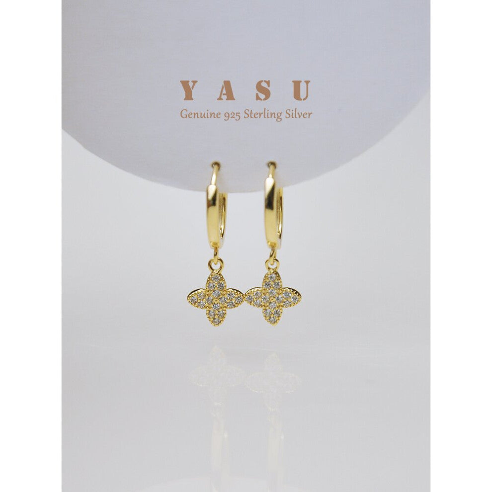 Yasu Sterling Silver 925 Woman Earring Clover Drop Earrings Wedding Flower Hoops Fine Jewelry Accessories
