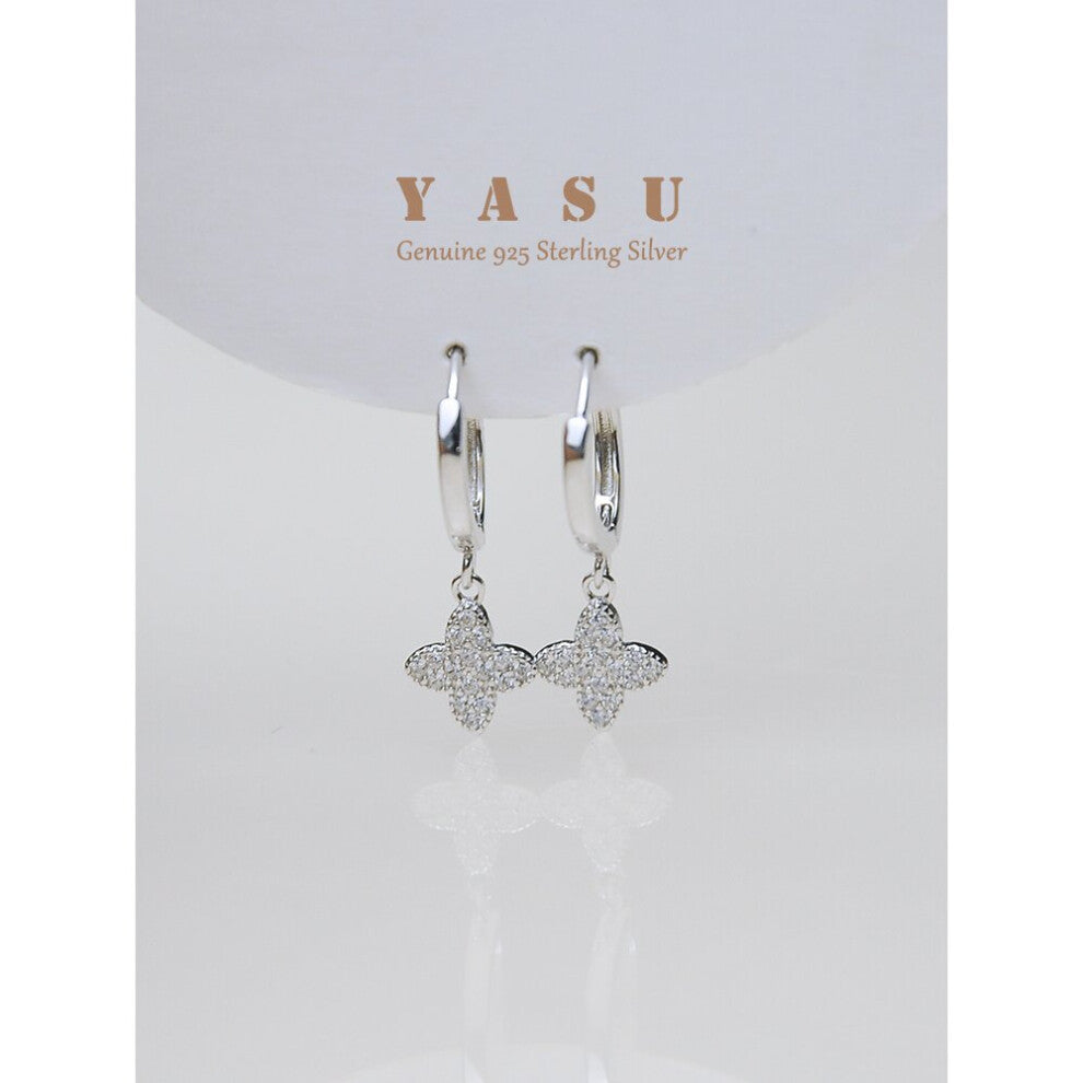 Yasu Sterling Silver 925 Woman Earring Clover Drop Earrings Wedding Flower Hoops Fine Jewelry Accessories