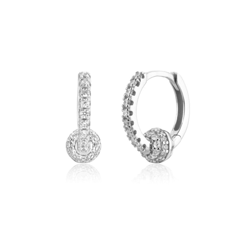 925 Sterling Silver Beads Zircon Hoops Piercing Loop Earring Clear CZ Clips Classic Women Wedding Jewelry