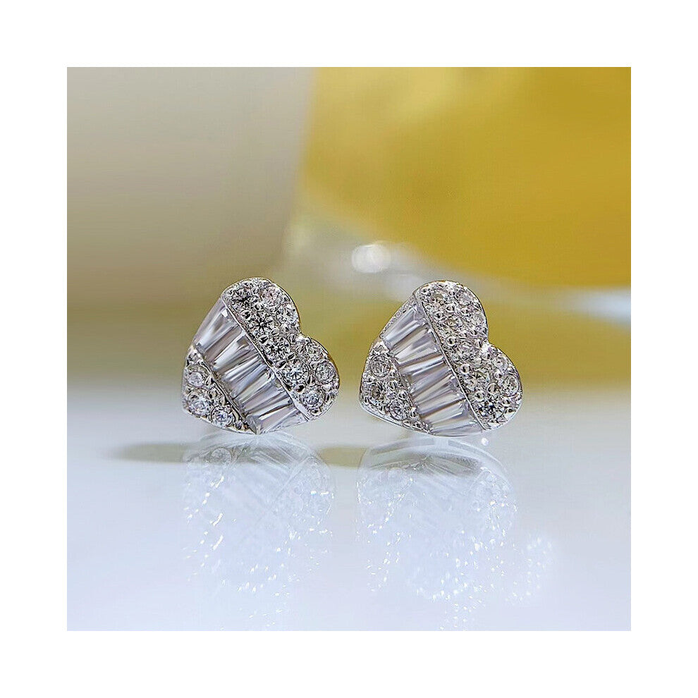 Sterling Silver 925 Heart shaped Earrings Ladder Square Versatile Earrings