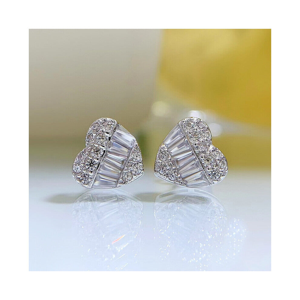 Sterling Silver 925 Heart shaped Earrings Ladder Square Versatile Earrings