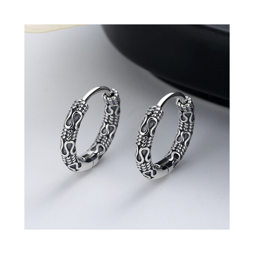 034FR ZFSILVER S925 Silver Retro Peace Grain Dragon Head Earring Jewelry Party Women