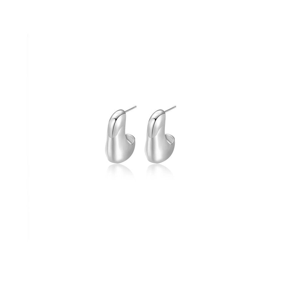 925 Sterling Silver Small Punk Square Initial L Open Hoops C Shaped Stud Earrings Wide Cuff Ear Jewelry for Women Men