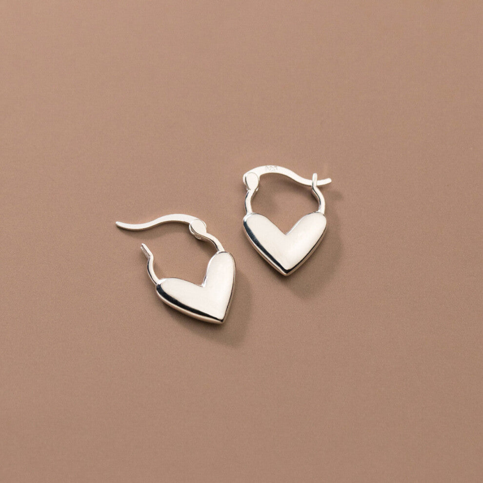 925 Sterling Silver Love Heart Shape Clip On Earrings Glossy Jewelry for Women