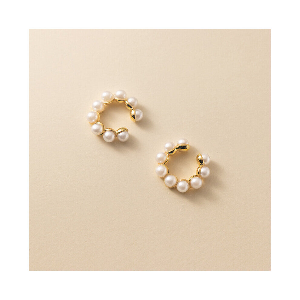 Real 925 Sterling Silver Dainty Pearls Ear Cuffs Non-pierced Cartilage Earrings Ear Wraps Hypoallergenic Jewelry for Women