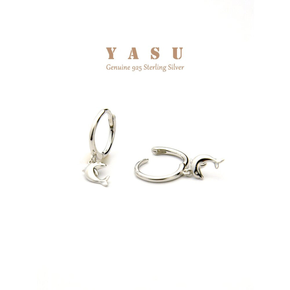 Yasu 925 Sterling Silver Small Hoops For Women Sweet Dolphin Hanging Earrings Fine Wedding Jewelry Accessories