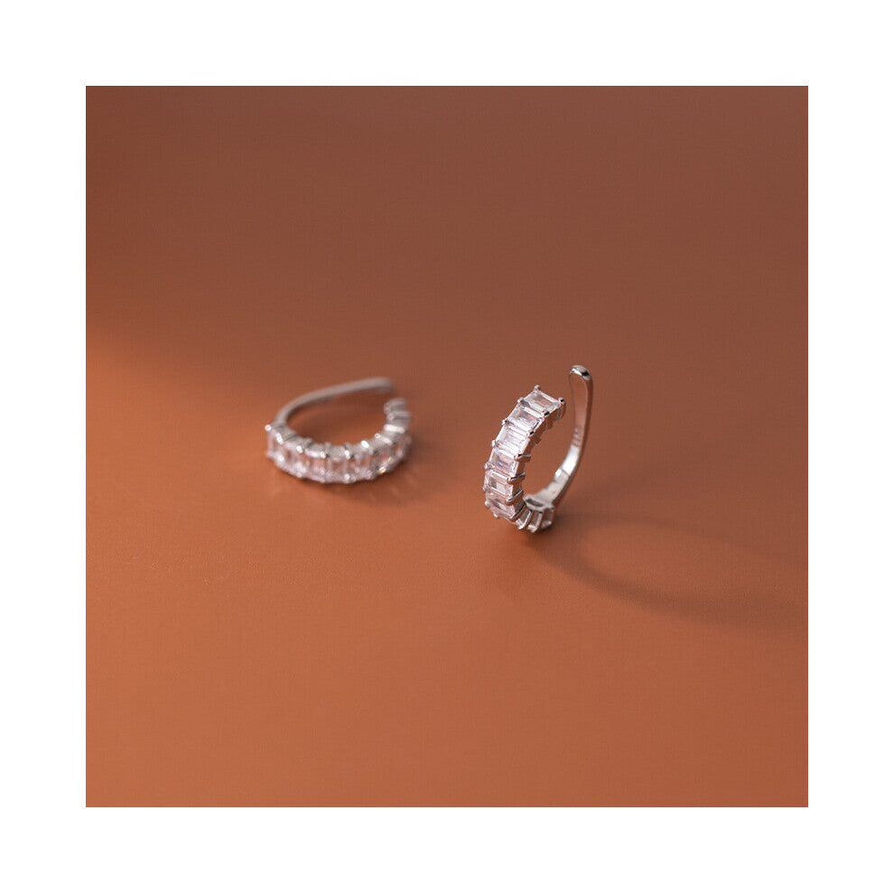 925 Sterling Silver Square Zircon Ear Cuffs Non-pierced Cartilage Earrings Hypoallergenic Jewelry for Women