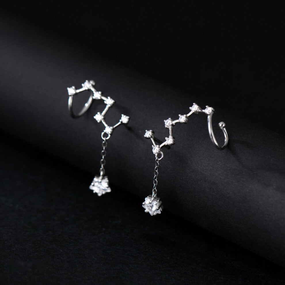 Real 925 Sterling Silver Big Dipper Ear Cuffs Wraps Star Zircon Pierced Earrings Dainty Jewelry for Women