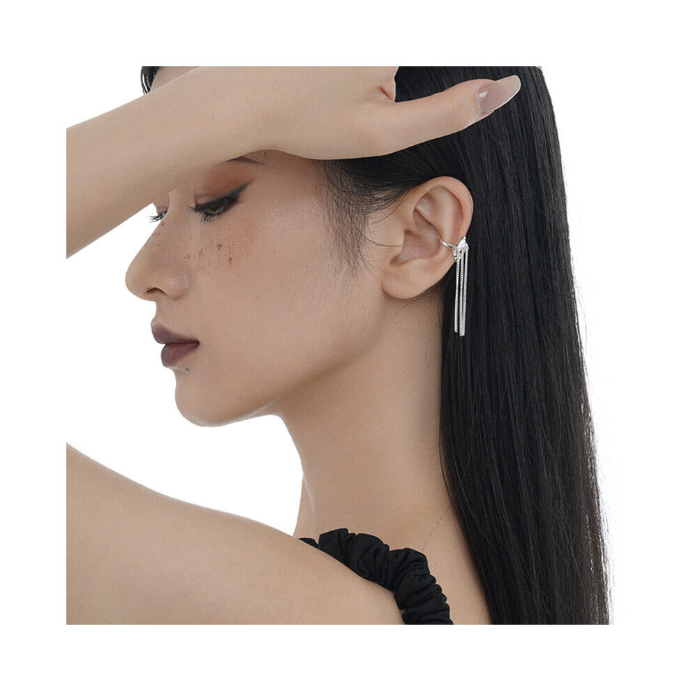 1pc Real 925 Sterling Silver Textured Geometric Ear Cuffs Non-pierced Tassel Cartilage Earrings Fine Jewelry for Women
