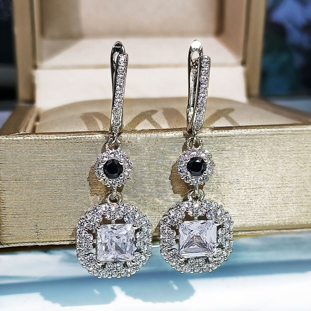 Square Shape Drop Earrings Brilliant Bridal Engagement Wedding Jewelry Female Dangle Earring Fine Gift