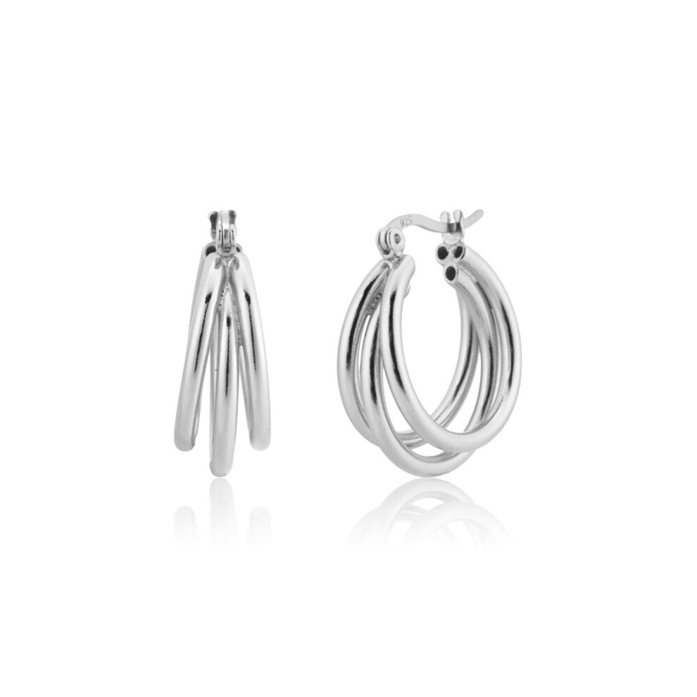 Spring 925 Sterling Silver Three Circle Big Hoops Piercing PendienteLoops 20mm Large Thicker Hollow Fine Jewelry